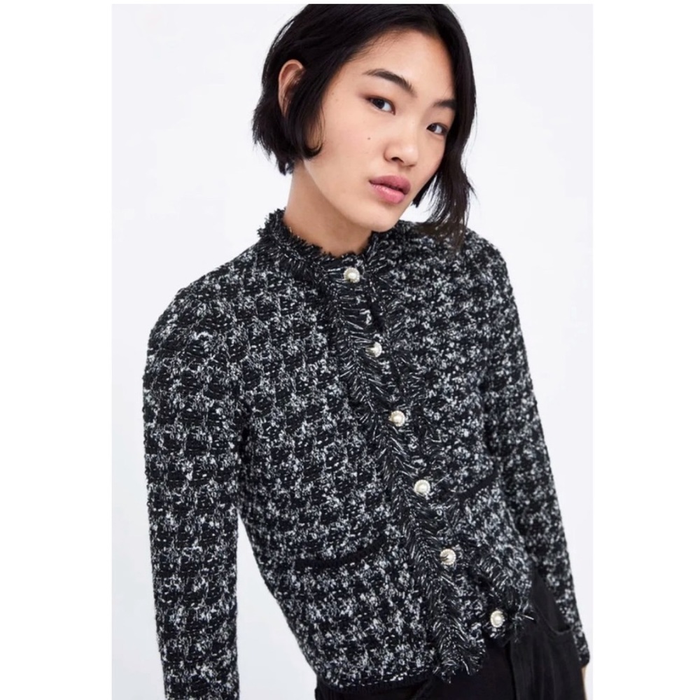 Zara Tweed Black and White Sweater Jacket
